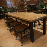 咖啡厅休闲铁艺复古实木桌椅餐厅长方形长桌子简易长餐桌椅组合