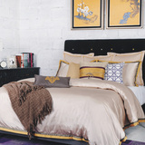 伶居丽布样板房床上用品被套枕套三件套日式软装床品套件灰白金