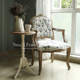 Nina仿古家具 出口法国青花面料实木餐椅 扶手椅 书桌椅