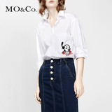 MO&Co.趣味卡通图案刺绣七分袖休闲白衬衫MA162SHT02 moco