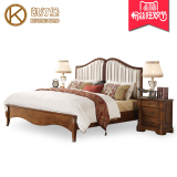 全实木床 美式家具 欧式双人床复古床皮布实木床1.8米橡木实木床