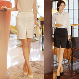 夏季夏装韩版开叉西装包臀裙短裙一步裙子职业裙女白色黑色半身裙
