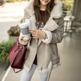 DA韩国代购进口正品女装2015冬季新款西装领羊羔毛机车棉衣外套