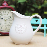日式花器白色陶瓷浮雕水壶花瓶 田园创意花瓶摆设 欧式道具摆设
