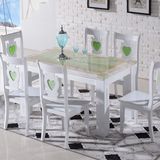 热销欧式白绿色黄玉大理石餐桌椅组合 长方形木质烤漆餐桌一桌4椅
