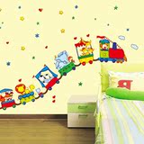 卡通小火车  可移除墙贴 幼儿园  家庭装饰卧室儿童床自贴墙纸