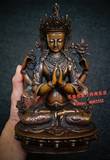 尼泊尔佛像 名师制作 纯手工 纯铜 小尺寸 精品 四臂观音佛像