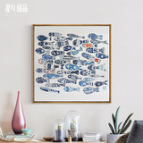 星川艺术家苏毅挂画北欧现代简约抽象玄关装饰画艺术画创意青花鱼