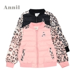 安奈儿女童装2015冬季新款 专柜正品 豹纹袖短款薄羽绒服AG545607