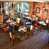 美式乡村铁艺咖啡厅餐桌椅 Lofe主题茶餐厅卡座奶茶店沙发组合