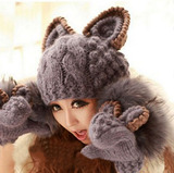 帽子女秋冬天韩版新款针织帽恶魔猫耳朵仿大毛球球毛线帽保暖帽子