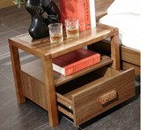 板木结合胡桃色实木框架床头柜 中式单抽屉床头柜中式床头柜