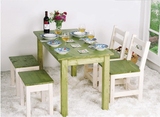 地中海实木餐桌椅简约美式家用餐厅家具环保松木咖啡馆桌椅 组合