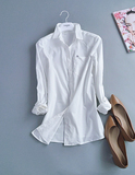 2015新款 衬衫绣花白衬衫纯色日单阿卡直筒 口袋装饰甜美长袖