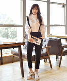 2016春装新款女装 韩版OL学院风白衬衫衬衣+背带裤西装裤时尚套装