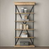 法式美式工业LOFT风格铁艺实木书柜书橱书架展示架层架搁板置物架