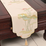 艺必旭现代新中式古典荷花桌旗客厅电视柜餐桌布艺茶几长方形桌布