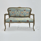 美式实木布艺双人沙发椅 法式实木雕花布艺沙发椅休闲椅 可订制