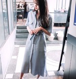 2016春款韩国代购Cherrykoko-休闲衬衫式侧开口连衣裙-C62PAOP39