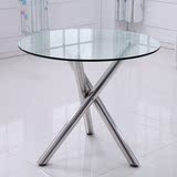 新款简约现代钢化玻璃圆形餐台不锈钢餐桌洽谈桌圆餐桌椅组合