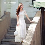 韩国代购伴娘礼服裙子长款夏季收腰连衣裙白色蕾丝性感露背长裙仙