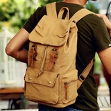 帆布双肩包男 韩版学时尚生书包电脑包大容量旅行包休闲简约背包