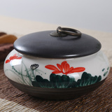白瓷罐子黑色陶瓷罐密封罐德化陶瓷储物罐手绘工艺品摆件正品茶罐