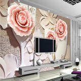 玉雕浮雕玫瑰3D立体墙纸电视背景墙卧室客厅壁画墙纸无缝壁