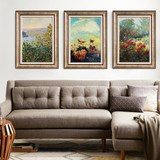欧式复古装饰画客厅沙发背景墙挂画有框画经典名画油画风景三联画