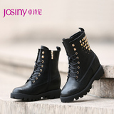Josiny/卓诗尼2015秋冬新款高跟短靴 内增高铆钉骑士靴154175254