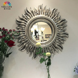 维卡生活欧式太阳镜壁炉餐厅装饰镜玄关镜子正圆形欧式镜框挂镜