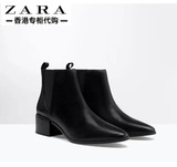 zara新款女鞋正品代购欧美尖头粗跟松紧带马丁靴裸靴弹力真皮短靴