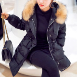 酷伽冬季女装韩版纯色拉链中长款连帽棉衣女