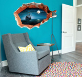 卧室客厅沙发3D立体破墙航海风景墙贴画 走廊创意穿墙大海墙贴纸