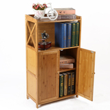 桌上书架置物架自由组合楠竹实木带门书柜现代简约经济型书橱包邮