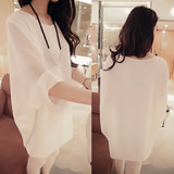 香港代购韩版女装宽松t恤女夏中长款雪纺衫大码上衣蝙蝠袖夏装