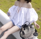 韩国东大门代购夏季性感一字领露肩喇叭袖上衣女韩版甜美宽松衬衫