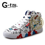GTZU 女士系带休闲圆头年高帮运动板鞋印花韩版夏季新款4478