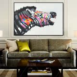 现代简约北欧饰风格动物油画斑马纯手绘装饰画客厅挂画沙发背景