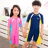 儿童连体短袖泳衣防紫外线男童泳装女孩沙滩冲浪服防晒连体游泳衣