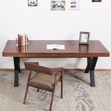美式复古绘画桌简易书桌 简约实木铁艺餐桌办公桌电脑桌书房家具