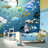 大型壁画儿童房环保壁纸海洋3d墙纸壁画 无缝无纺布 防水墙纸卧室