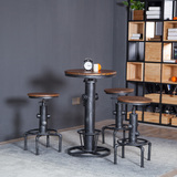 loft咖啡厅桌椅组合工业风创意酒吧升降桌椅铁艺餐桌休闲阳台圆桌