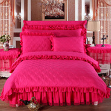 夹棉加厚四件套 床裙式蕾丝套件蕾丝粉色加厚被套结婚床上用品