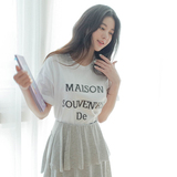 2016春款韩版字母长袖宽松纯棉短款T恤女圆领百搭学生上衣打底衫