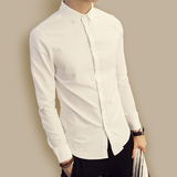 英伦新款秋季男士纯色青年白色衬衣韩版修身型时尚长袖发型师衬衫