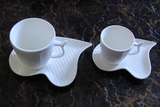美式简约陶瓷波浪纹浮雕纯白咖啡杯碟水杯带勺欧式下午茶西餐杯碟