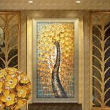 发财树油画欧式抽象手绘定制挂画走廊过道玄关客厅装饰画竖版单幅