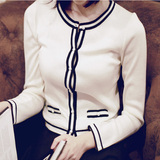 针织衫开衫2015秋季韩版新款低圆领珍珠扣显瘦女士外搭纯棉线衣女