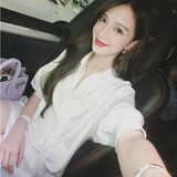 卡贝琳2016夏季新款女装韩版七分袖衬衫打底衫长款系带甜美衬衫裙